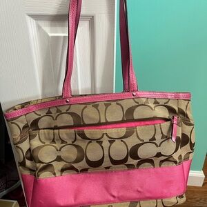 Coach Signature Pink and Tan Tote
